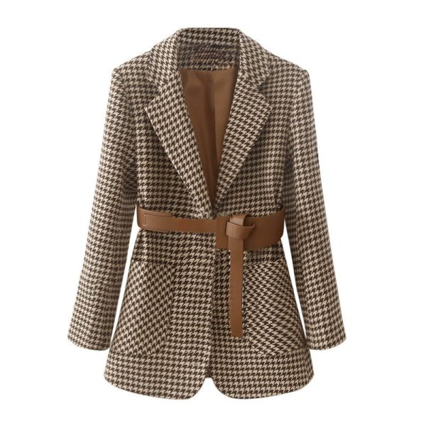 WOLF Lässiger karierter Gürtel Übergröße-Blazer Im Angebot – Bild 4