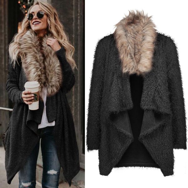 Noye - Strickjacke für Damen mit flauschigem Fauxpelz-Kragen Im Angebot – Bild 2