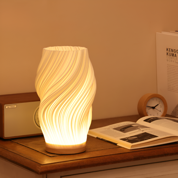 DreamWave - Moderne cremefarbene 3D-Wellenlampe mit elegantem Metallsockel Schn?ppchen