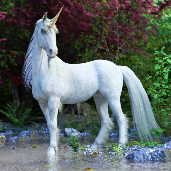 Majestätisches Einhorn in Waldsee, Glasbild Quadratisch Verkauf – Bild 5