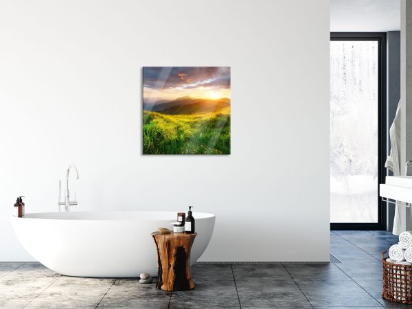 Sommerliche Bergwiese Sonnenuntergang, Glasbild Quadratisch Mode – Bild 4