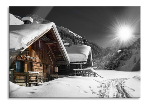 Alpenhütten, Glasbild Online-Schn?ppchen