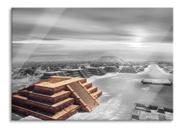 Maya Tempel in Teotihuacan, Glasbild Angebot